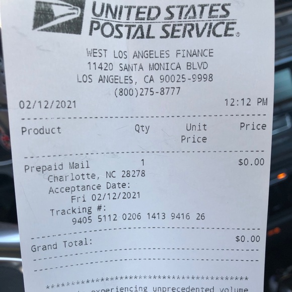Return package and receipt - Picture 1 of 2